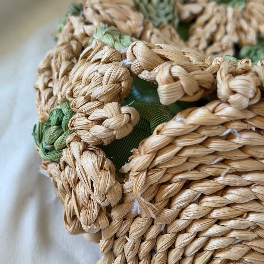 Vtg Y2K 2000s Woven Straw Flower Purse Boho Artsy - Picture 5 of 10